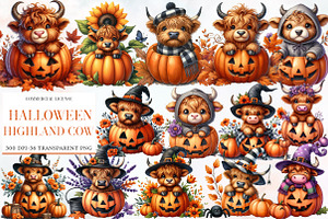 Halloween highland cow clipart, an Illustration by Designworld