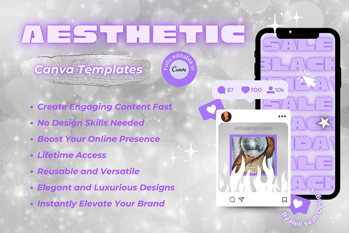 Glam Instagram Post Templates Canva, a Social Media Template by Hell Yeah Designs (Photo 3 of 6)