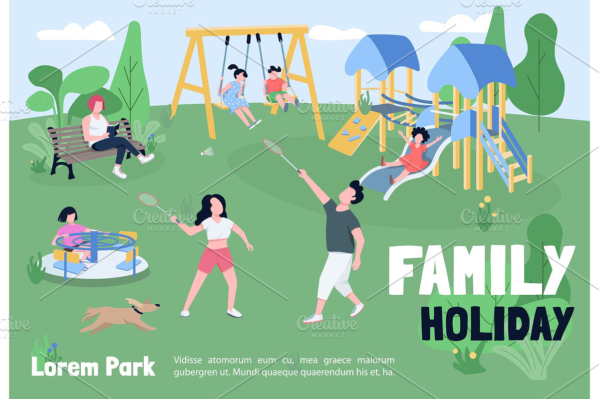 Family holiday in park banner, a Poster Template by IMG visuals characters
