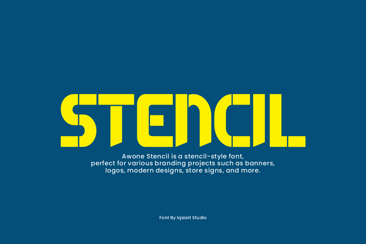 Awone Stencil Font, a Sans Serif Font by Iqsiart Studio (Photo 2 of 7)