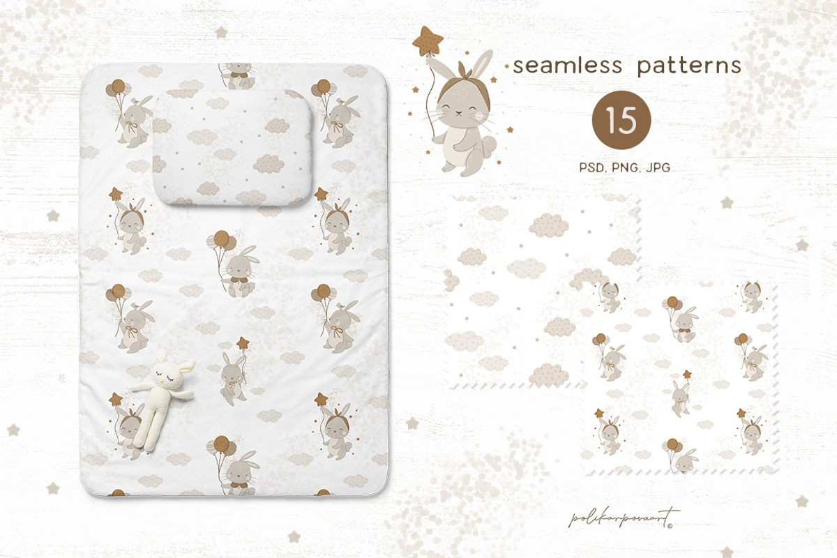 Baby Rabbit illustration & patterns, an Animal Illustration by polikarpovaart (Photo 5 of 12)