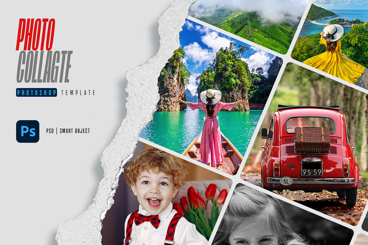 Torn Paper Photo Collage PS Template, a Graphic by INTENTFX (Photo 1 of 6)