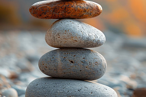 Balanced stacked stones on beach at sunset, zen harmony and mind, an Abstract Photo by José Manuel Gelpi