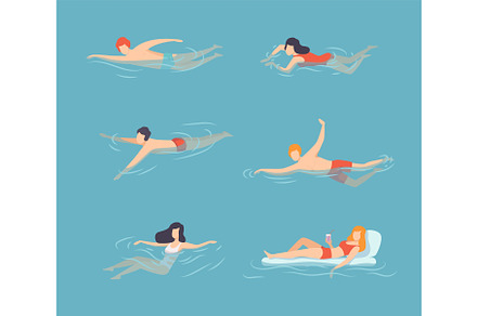 People swimming in water set. Men, an Illustration by TopVectors