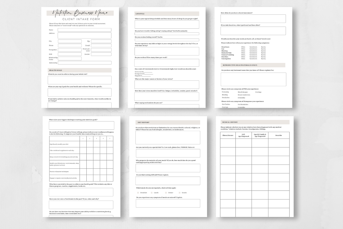 Nutrition Coach Client Intake Forms