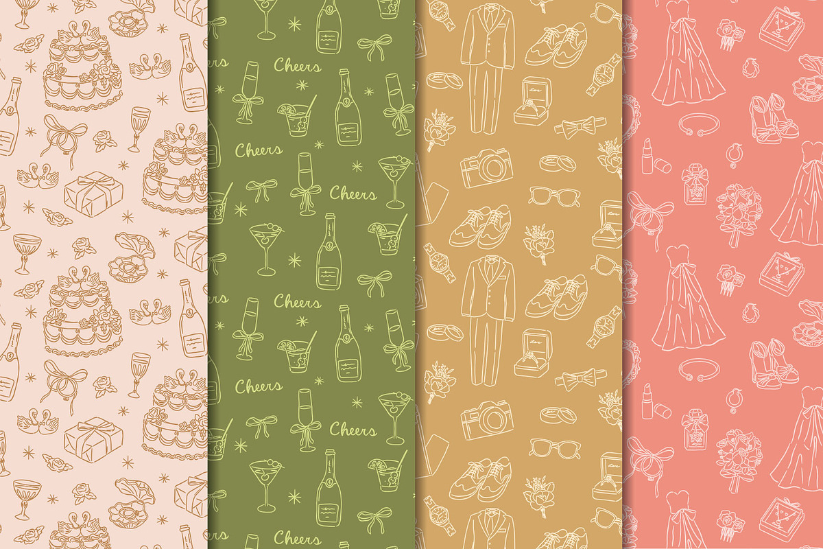 Hand drawn Wedding pattern bundle, a Pattern Graphic by CreativeChristiana (Photo 7 of 14)