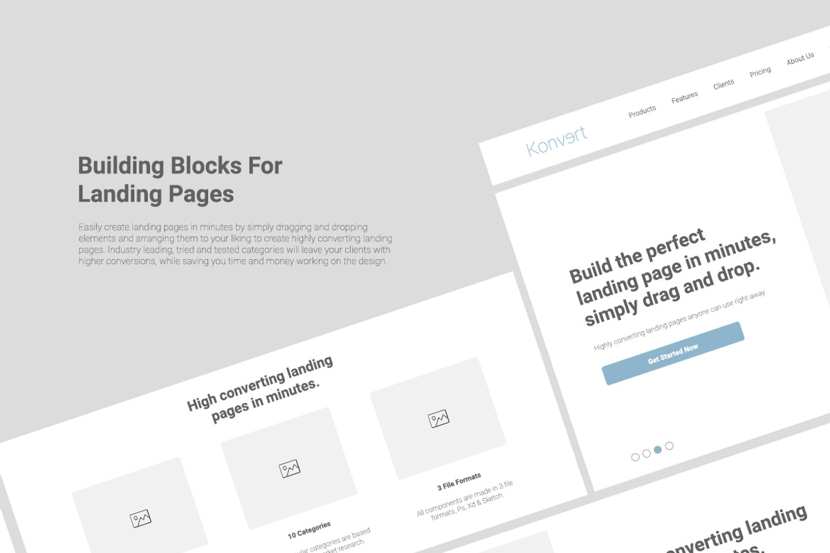 Konvert Landing Page Builder, a Wireframe Template by Web Donut (Photo 2 of 12)