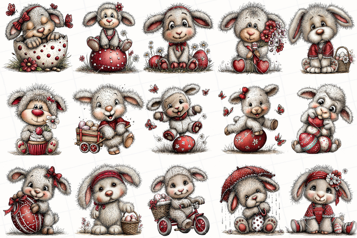 Whimsical Easter Lamb Clipart, an Illustration by OK Design (Photo 3 of 6)