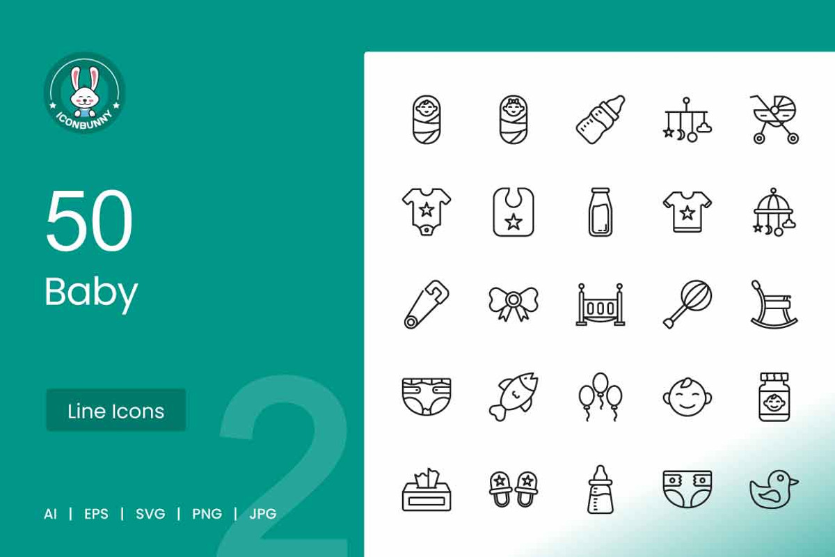 50 Baby Line Icons, an Icon by IconBunny (Photo 1 of 2)