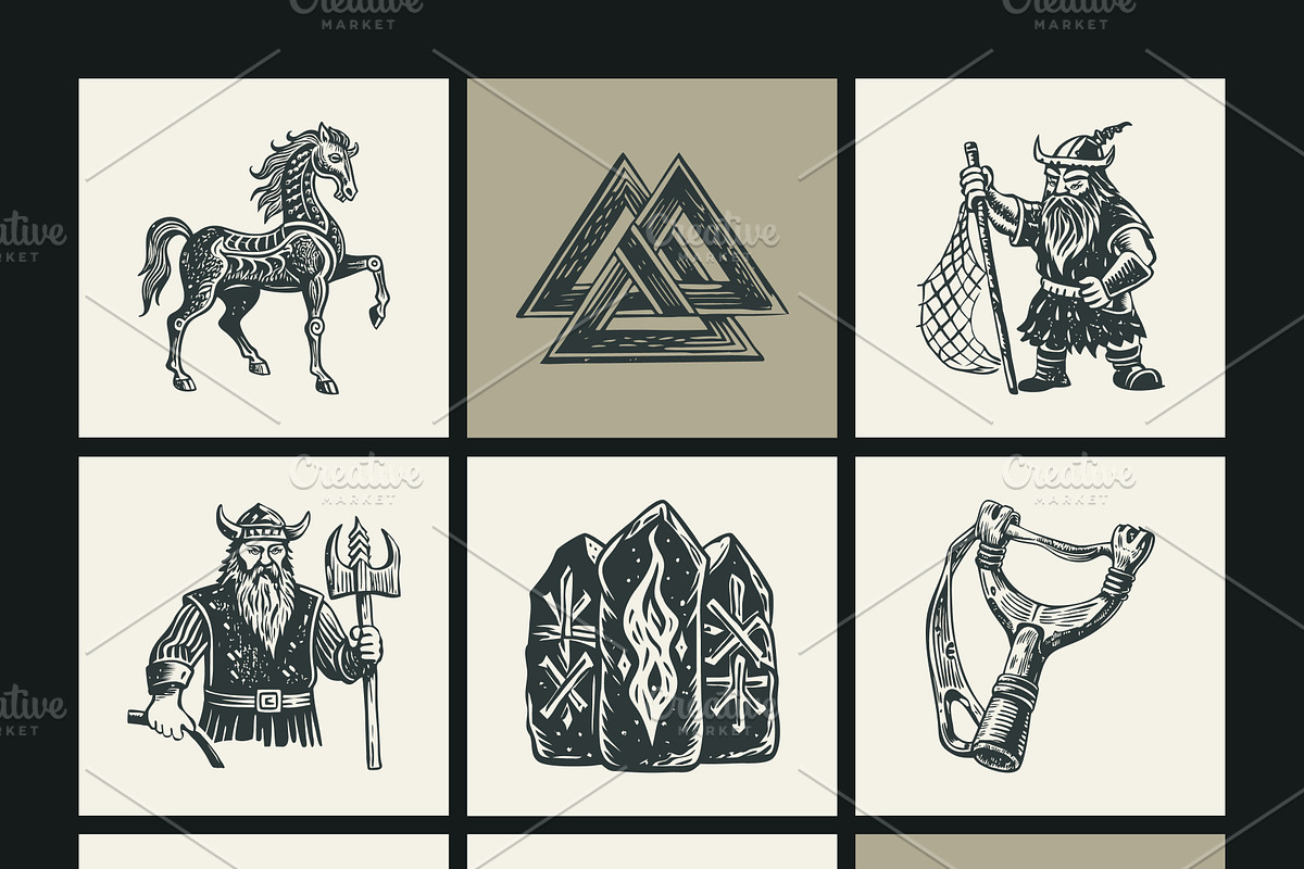 Vintage Viking Art Icon Set, a Person Illustration by Creative Stall (Photo 8 of 9)