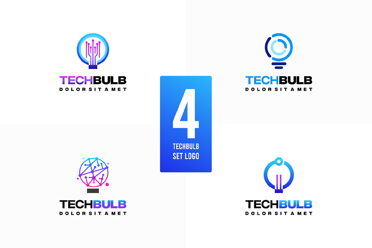 Set of Modern Tech Bulb logo designs, a Branding & Logo Template by Lucky Creative (Photo 1 of 5)