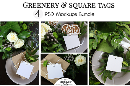 Square Tag Mockup - Greenery Theme