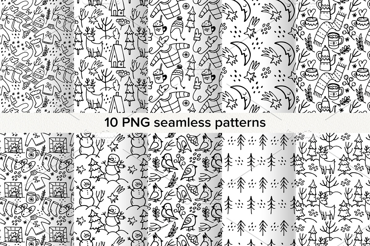 Winter Doodle Patterns set, a Pattern Graphic by Ekaterina Goncharova (Photo 2 of 7)