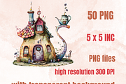 Watercolor Quirky House Clipart, a Decorative Illustration by GiraffeCreative (Thumbnail 3 of 9)