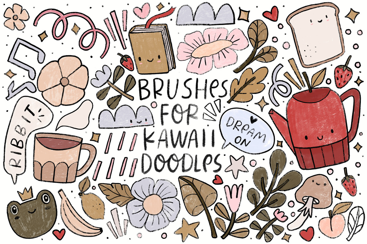 Kawaii doodle brushes for procreate, a Brush Add-On by Sentimental postman (Photo 1 of 5)