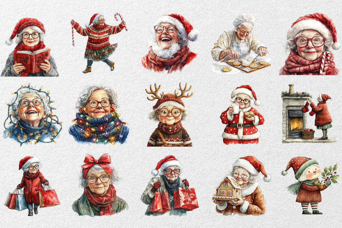 Funny Old Lady Christmas Sublimation, an Illustration by DreamCafeArt (Photo 2 of 5)
