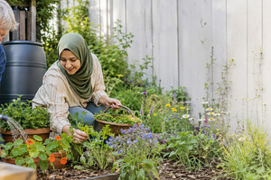 Elderly man and young woman foraging, a Photo by Dvoevnore photos