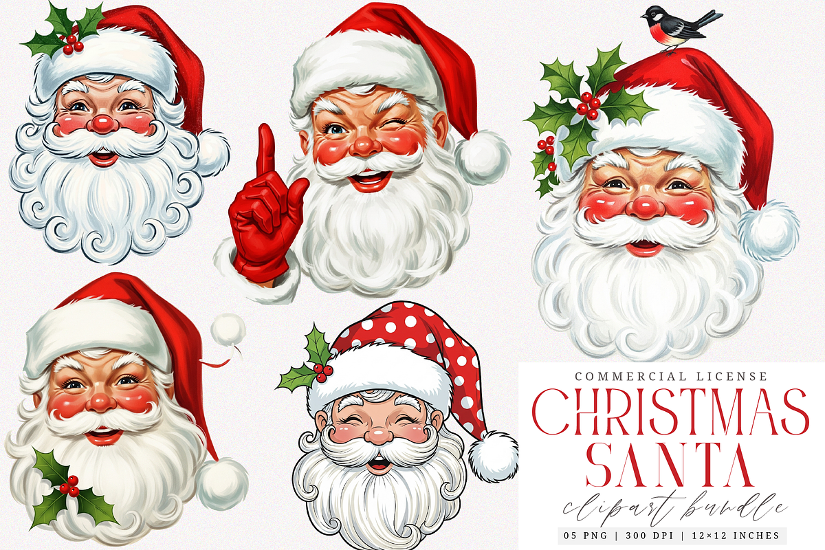 Vintage Santa Sublimation Bundle, an Illustration by SinaCreation (Photo 1 of 7)
