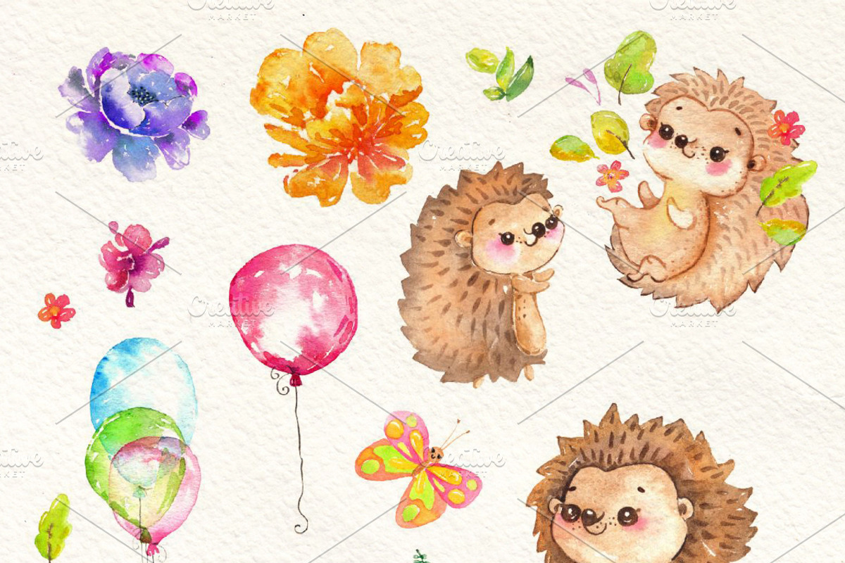 Hedgehogs,Watercolor cutie, an Animal Illustration by JaneLane (Photo 3 of 3)