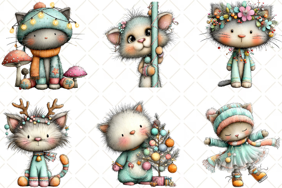 Whimsical Christmas Cats Clipart, an Animal Illustration by Black Bird Studio (Photo 5 of 6)