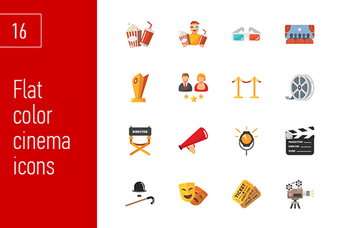 sixteen modern cinema icons, an Outline Icon by Anton