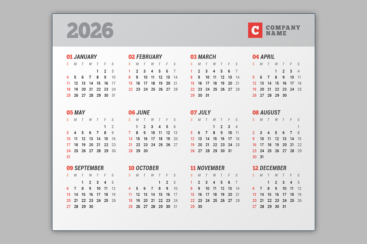 Wall Calendar 2026 (WC037-26-S), a Stationery Template by mikhailmorosin (Photo 7 of 8)