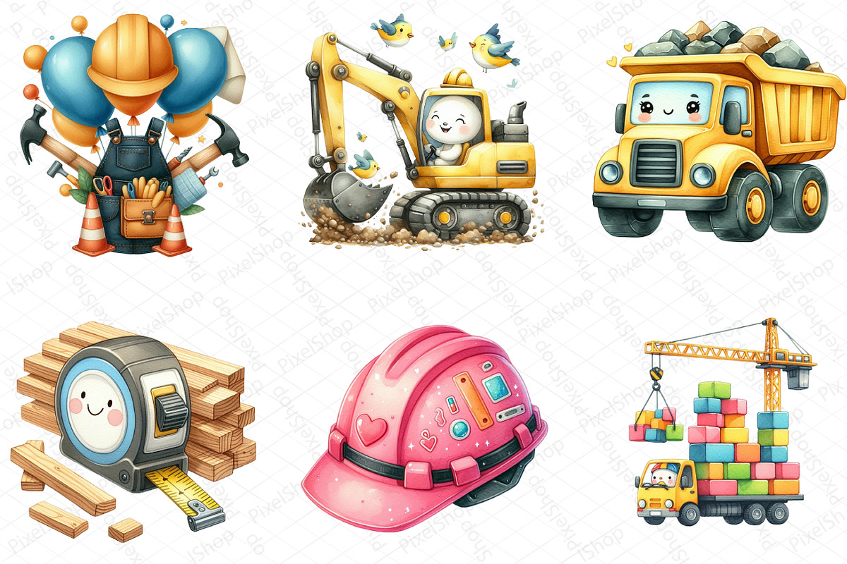 Cute Construction Watercolor Clipart, an Illustration by DreamPrint404 (Photo 5 of 6)
