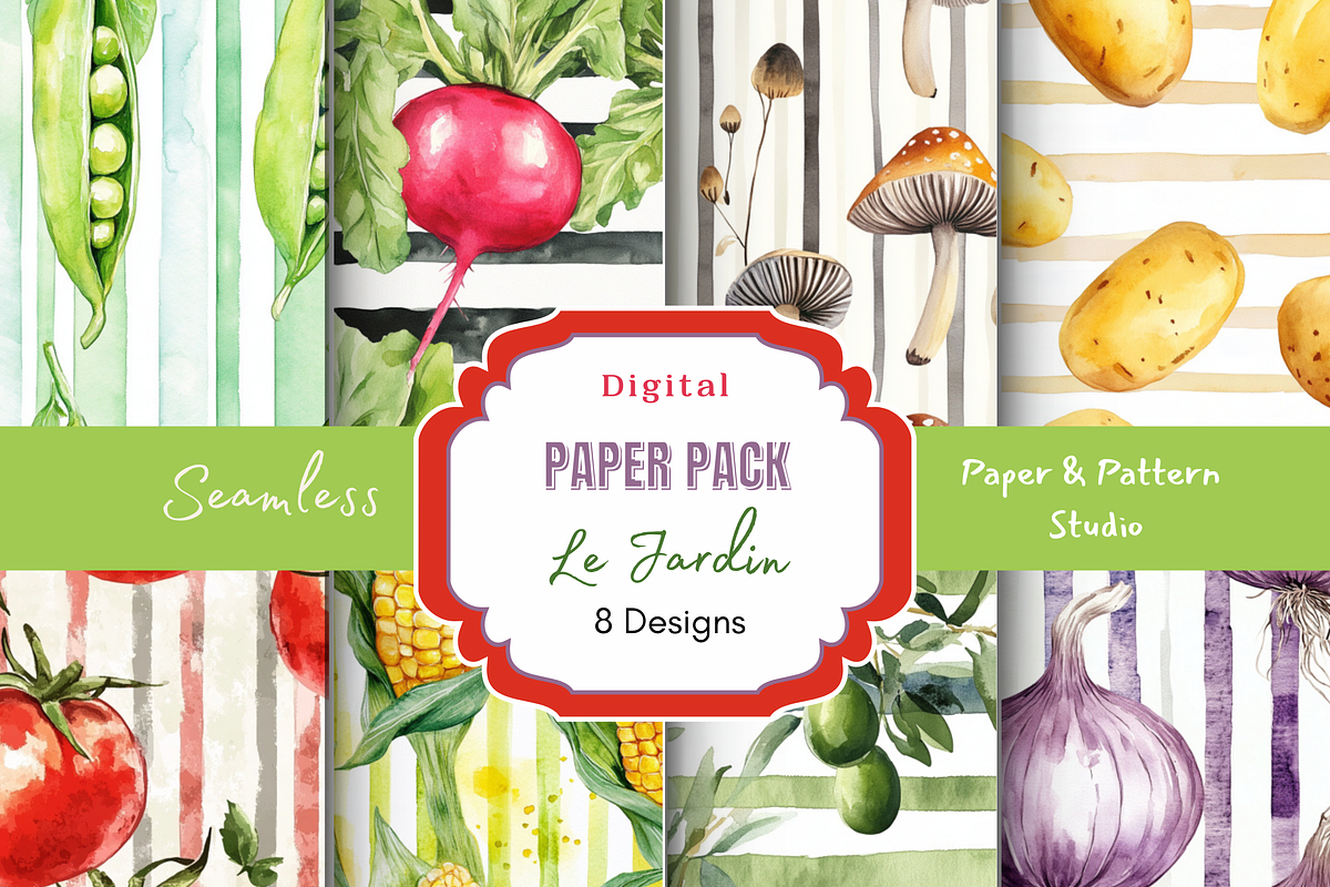 Veggie Garden with Stripes Pattern, a Pattern Graphic by Paper & Pattern Studio (Photo 1 of 9)
