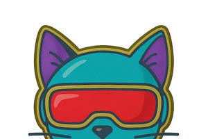 Cat face with sunglasses pin illustr, an Illustration by Dvoevnore photos