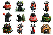 Quirky Christmas Black Cat Clipart, an Illustration by Dream Creation (Thumbnail 4 of 6)