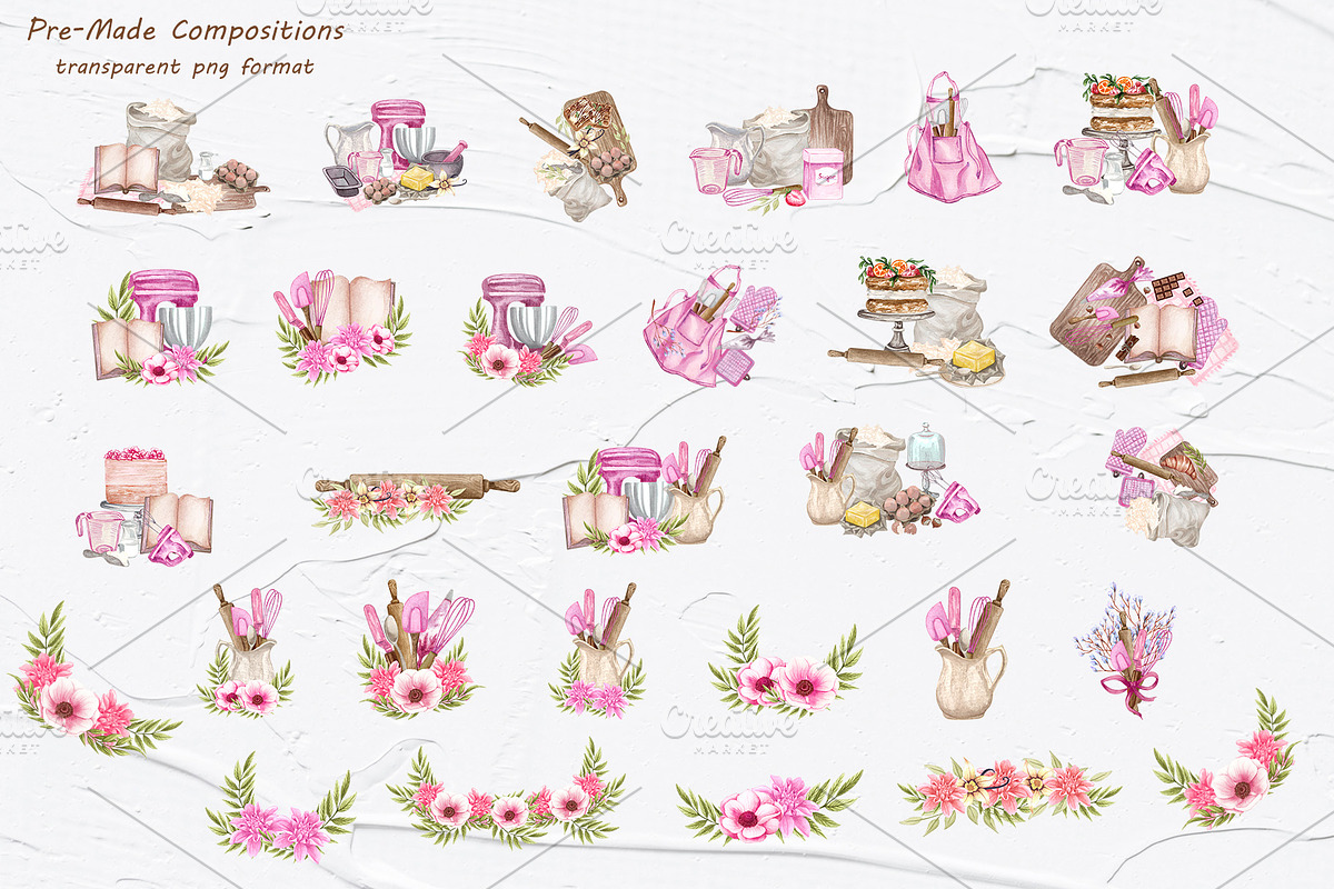 Home Bakery Watercolor Set, a Food Illustration by BarvArt (Photo 11 of 15)