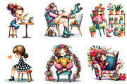 Quirky Girl with Chair Clipart, a Seasonal Illustration by DreamArtGraphic (Thumbnail 2 of 4)