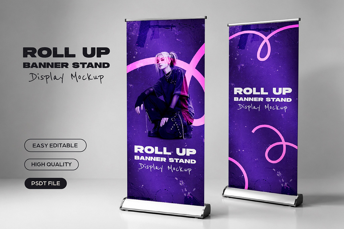 Roll Up Banner Stand Display Mockup, an Advertising Mockup by studiogstock (Photo 1 of 3)