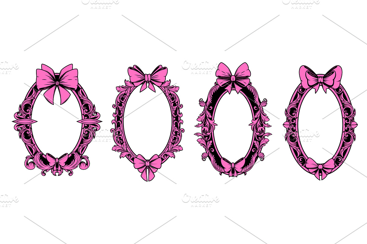 Vintage frames with coquette bow, an Illustration by art PVP - market