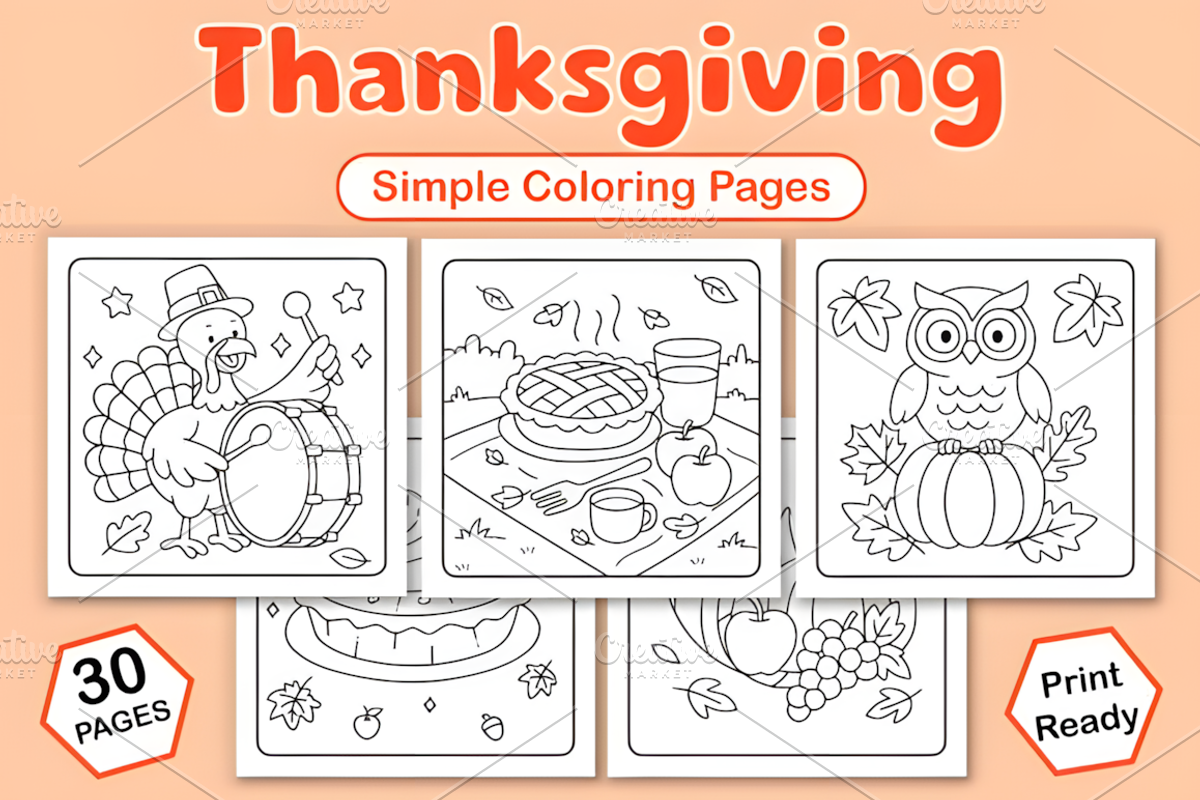 Thanksgiving Simple Coloring Pages, a Seasonal Illustration by Coco Bloom (Photo 1 of 4)