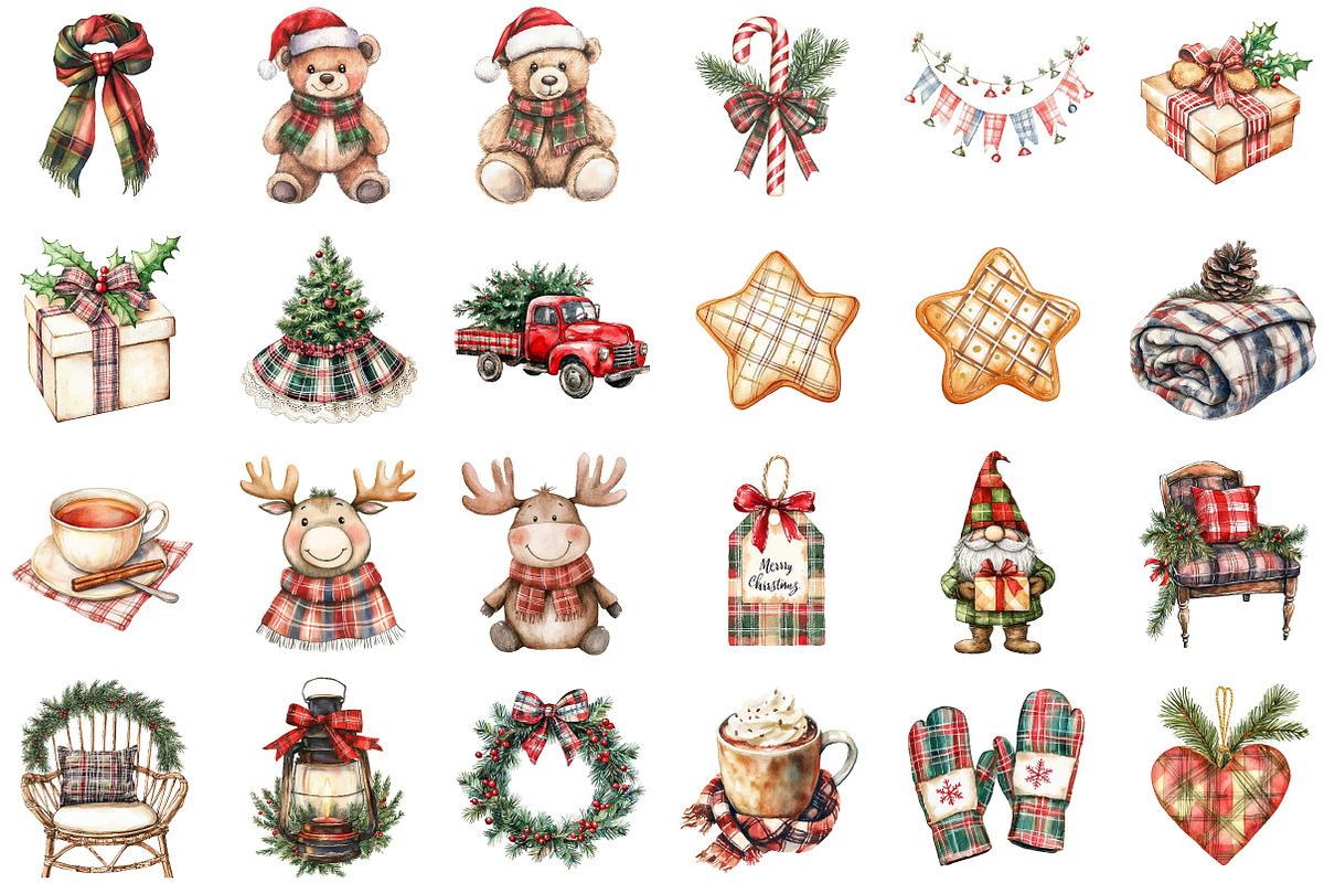 Red & Green Plaid Christmas Clipart, an Illustration by Sublimation Artist (Photo 2 of 6)