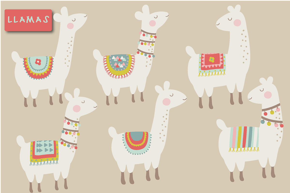 Cute llama clipart, an Illustration by Poppymoondesign (Photo 2 of 4)