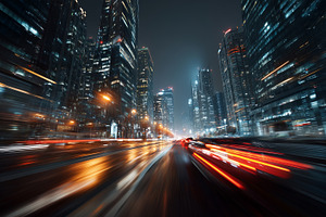 Traffic in city at night in blurred, a Transportation Photo by MistyDay
