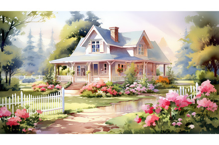 Quiant cottage watercolor, an Architecture Photo by Aimagenarium@gmail.com