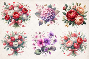 Watercolor Valentine's Day Flowers