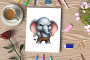 Watercolor Funny Grumpy Elephant PNG, an Illustration by CraftArtStudio (Thumbnail 3 of 5)