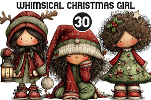 Whimsical Christmas Girl Clipart, an Illustration by Black Bird Studio