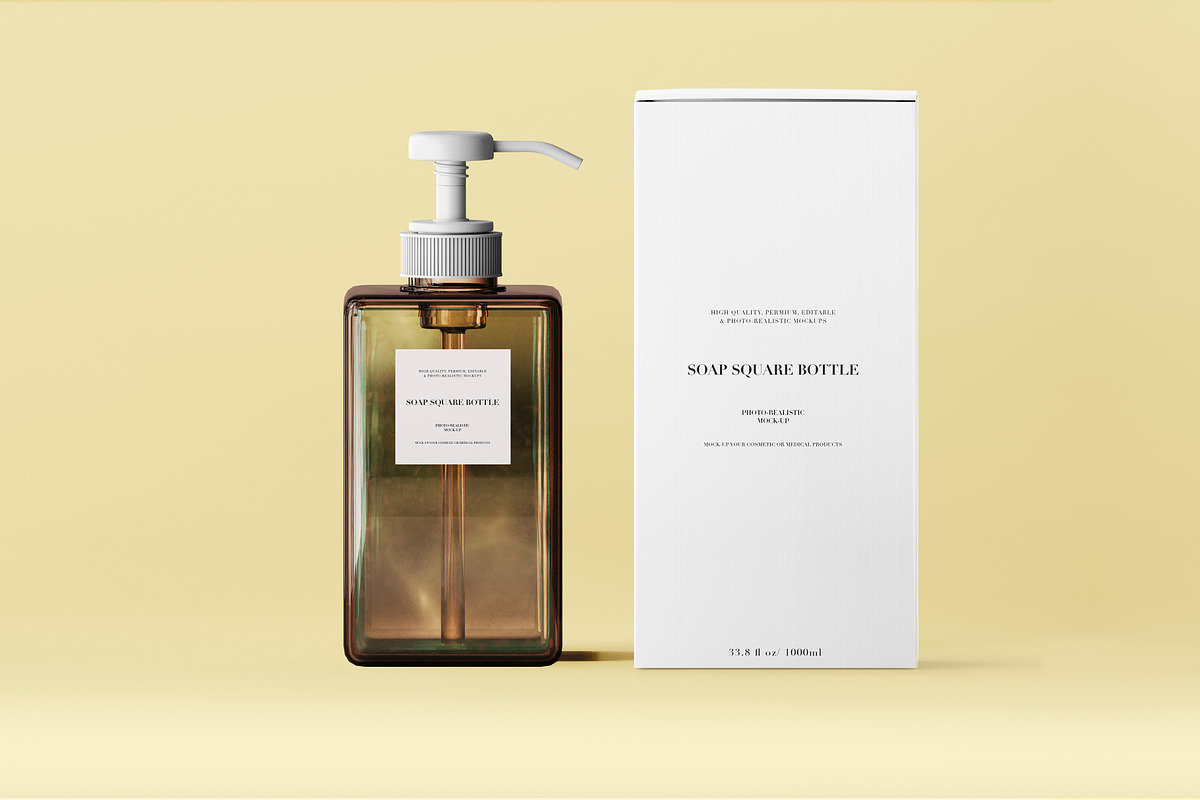 Amber  Glass Soap Pump Bottle Mockup, a Packaging Mockup by Zumrod (Photo 3 of 10)