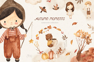 AUTUMN MOMENTS. Watercolor Clipart