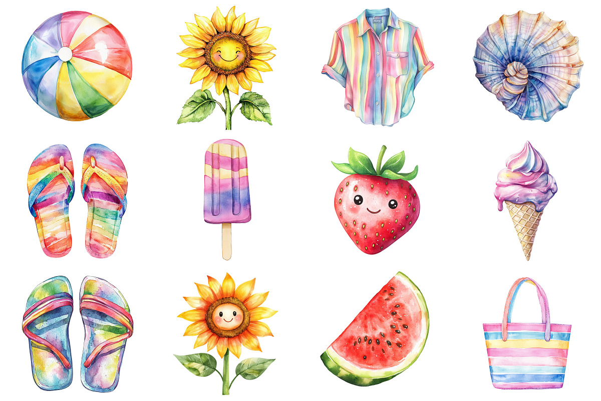 Summer Beach Line Art Doodles, a Seasonal Illustration by CitraGraphics (Photo 2 of 6)