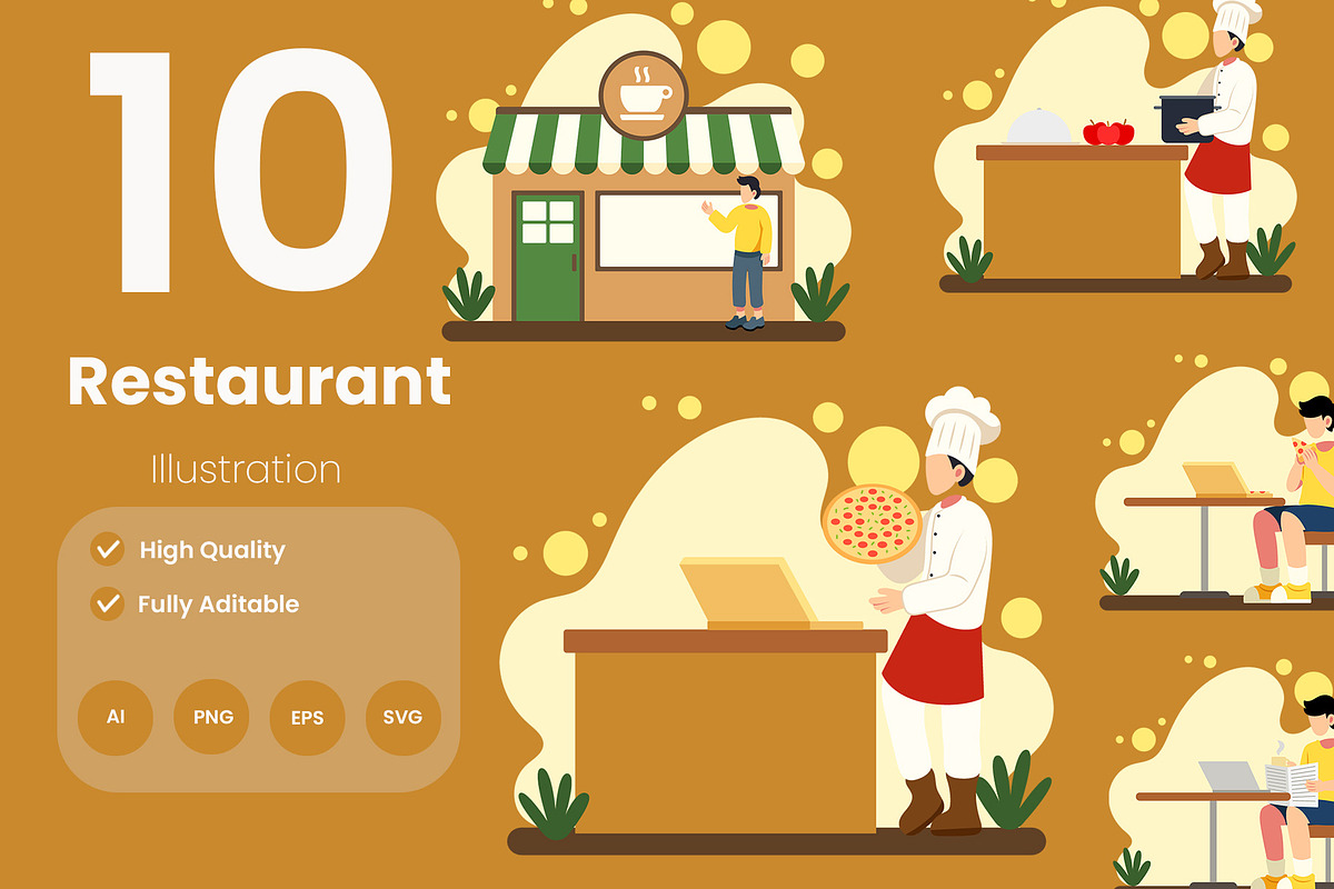 Restaurant Illustration Pack, an Illustration by baii09 (Photo 1 of 4)