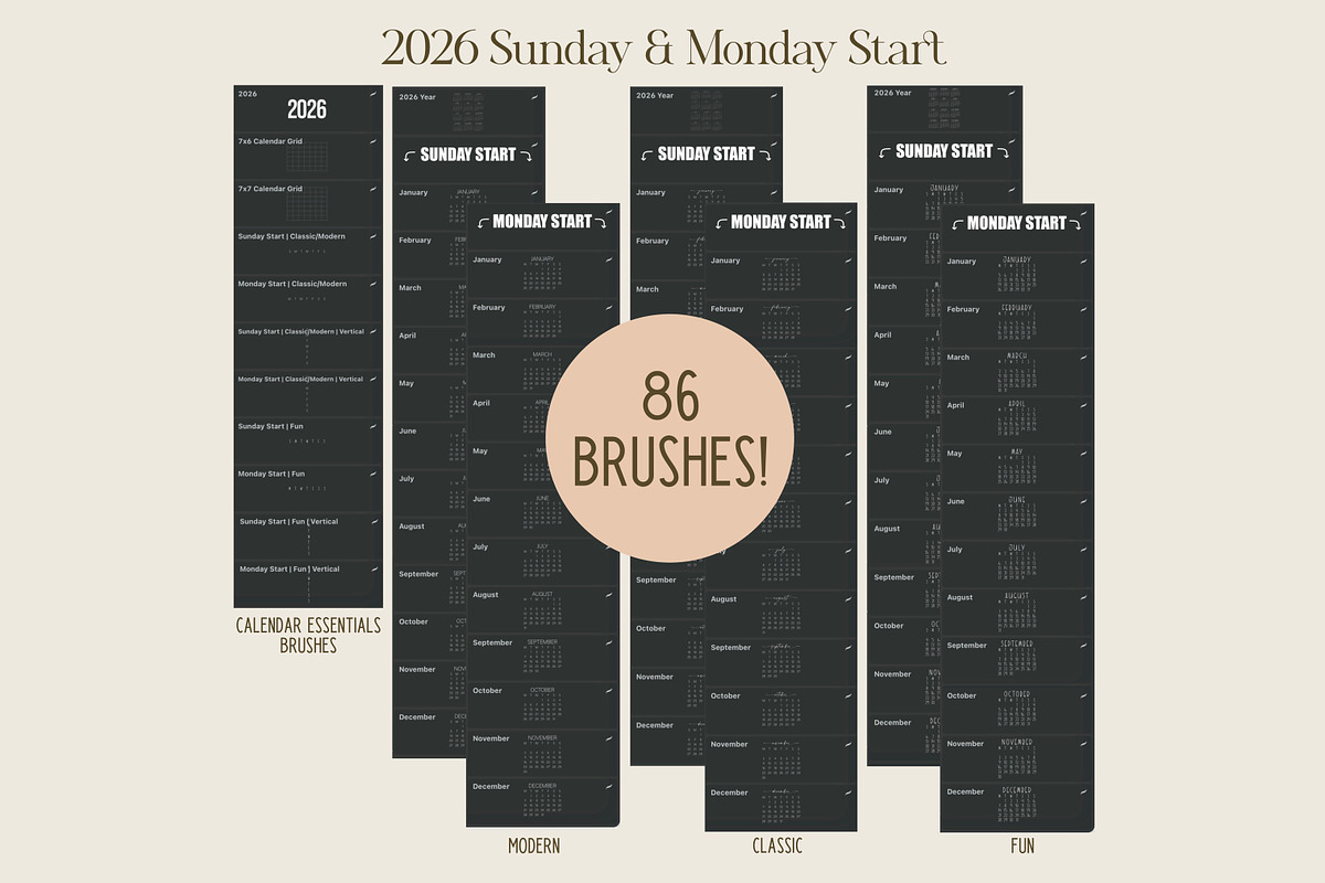 2026 Procreate Calendar Brush Set, a Brush Add-On by Sometimes Crafter Studio (Photo 4 of 6)