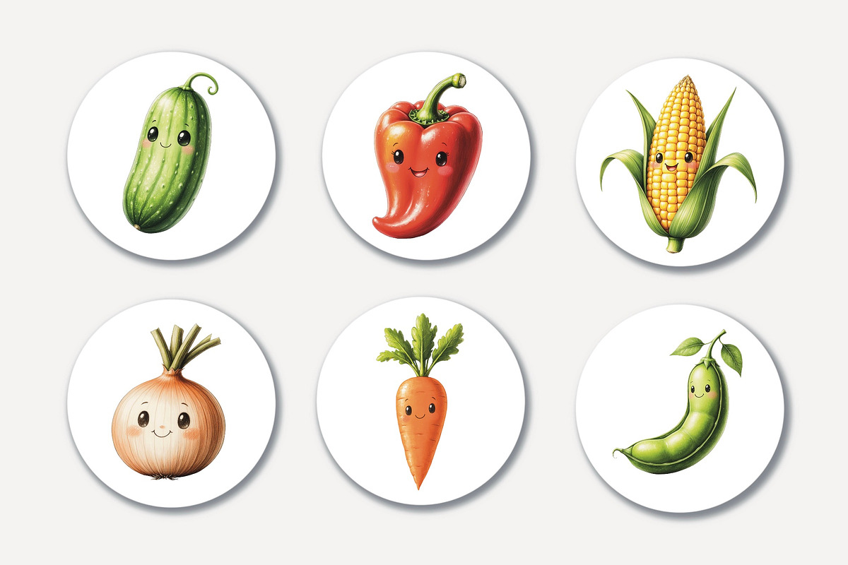 Kawaii watercolor vegetable clipart, a Food Illustration by Volha (Photo 4 of 8)