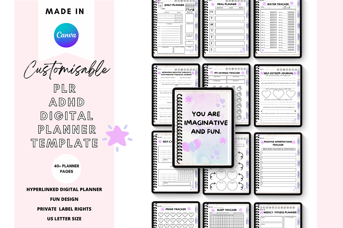 Canva ADHD Digital Planner, a Stationery Template by DigitalbossCreations (Photo 1 of 7)