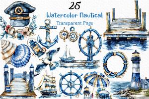 Watercolor Nautical clipart, an Illustration by Craft Nest
